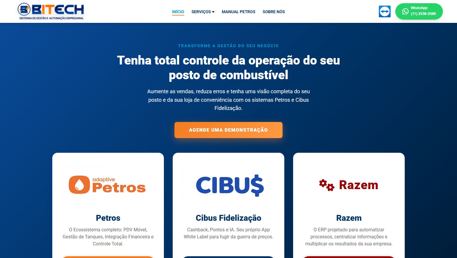 Página inicial do site da Bitech Sistemas